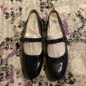 New without tags navy blue almost black patent leather mary janes.
